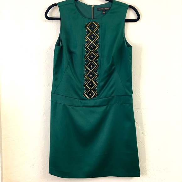 Cynthia Steffee Sleeveless Satin Jeweled Dress 4 Green Artdeco 20’s Style - Picture 1 of 11